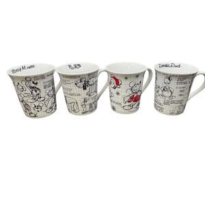 Disney Sketchbook Mickey Mouse Donald Duck Pluto Set of 4 Mugs